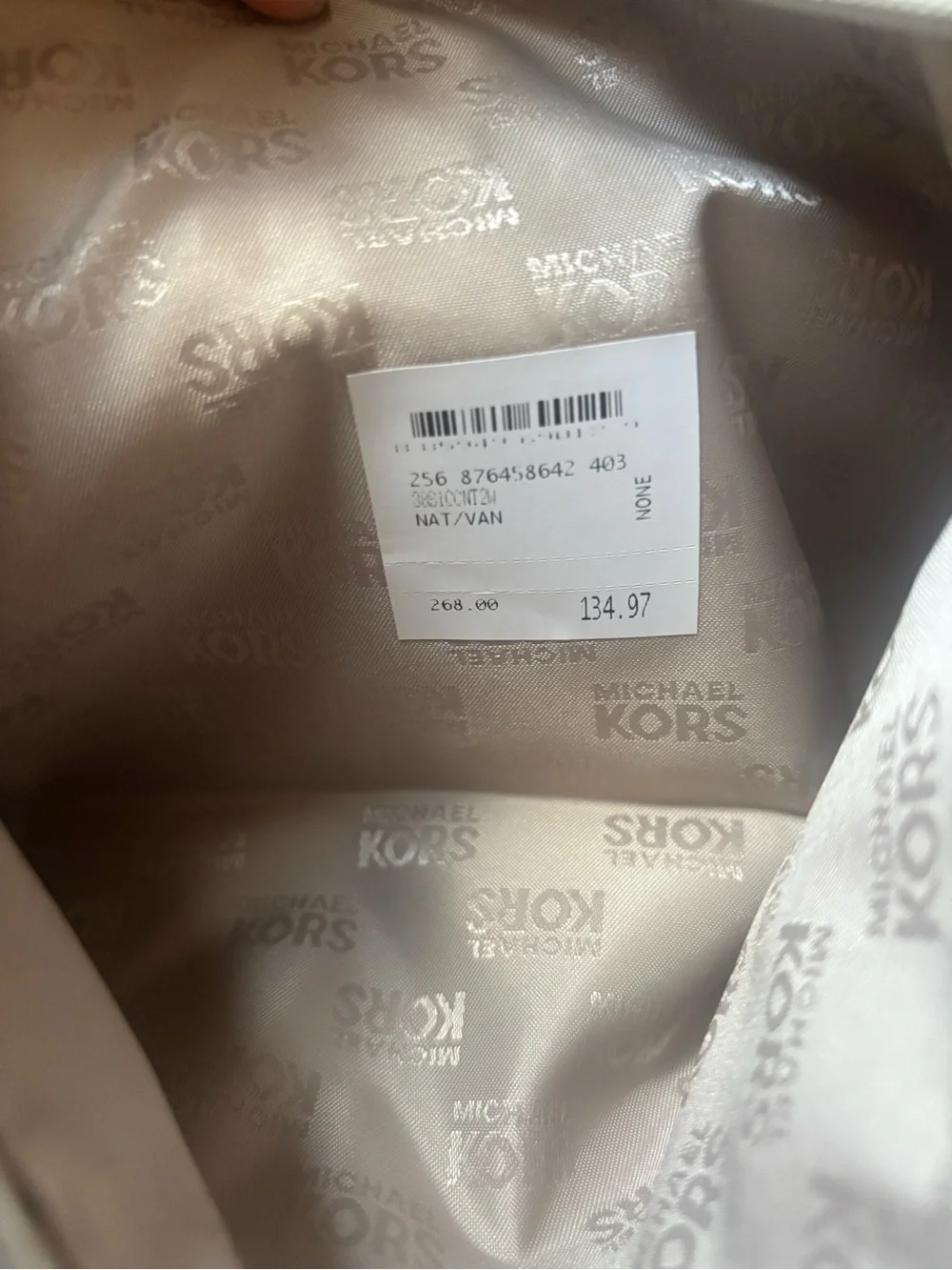 Michael Kors Tan Straw Satchel with White Trim and Gold Hardware
